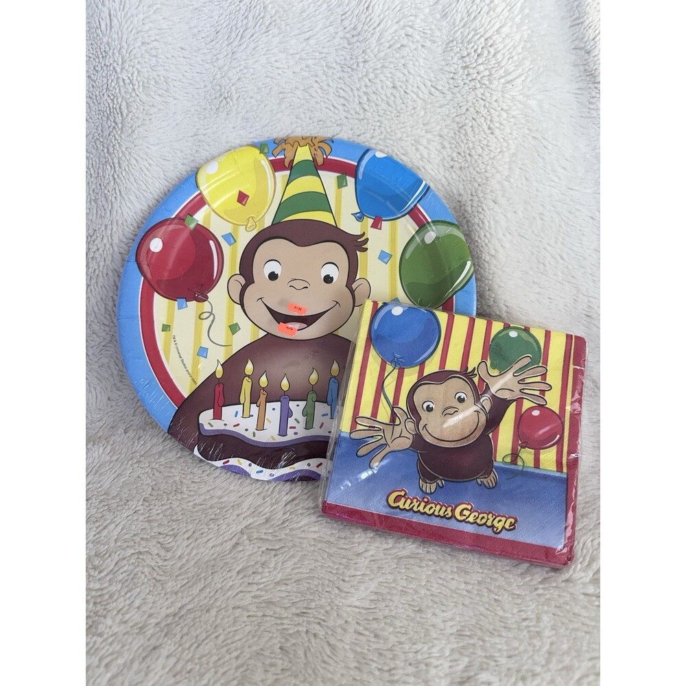 Curious George Birthday Party Paper Goods Plates Napkins Old Stock Universal